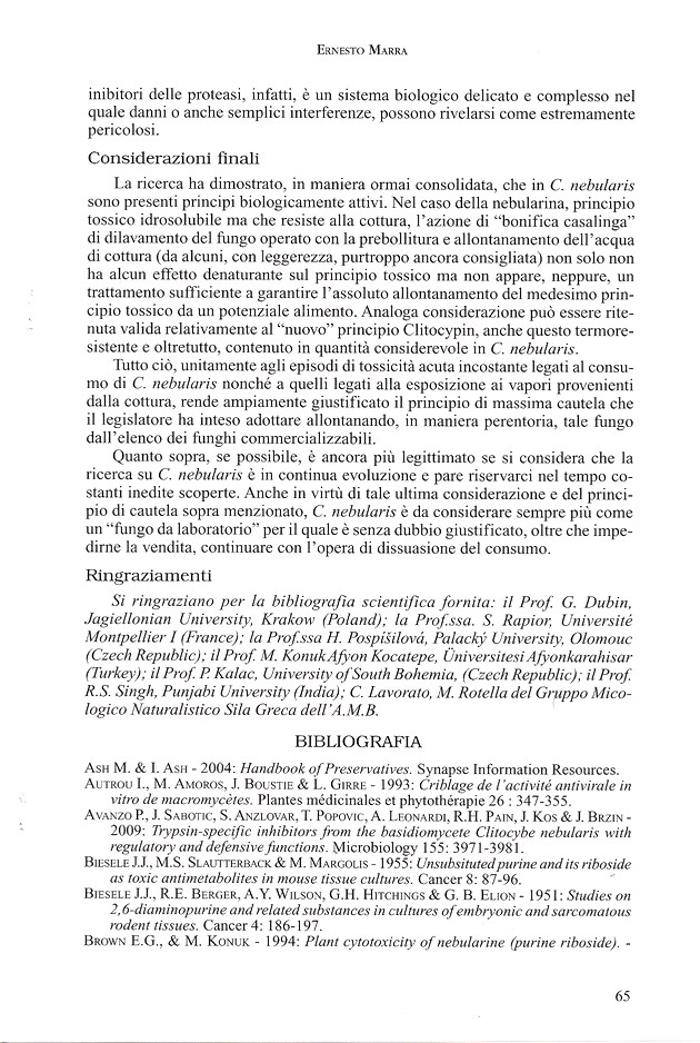 Clitocybe nebularis: principi biologicamente attivi.